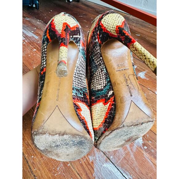 TABITHA SIMMONS Red Black White Farah Snake Peep Toe Ankle Bootie Heel Size 36.5 - Picture 2 of 9